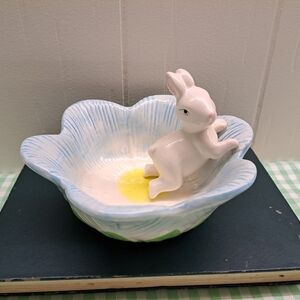 Adorable Ceramic Bunny Flower Trinket Dish
